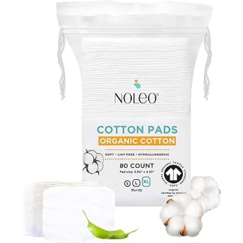 NOLEO Organic Cotton Pads, XL Extra-Large Pressed & Lint-Free Rounds, 3.54" × 4.33", Biodegradable & Compostable, 80-Count – Diaper Care & Makeup Remover