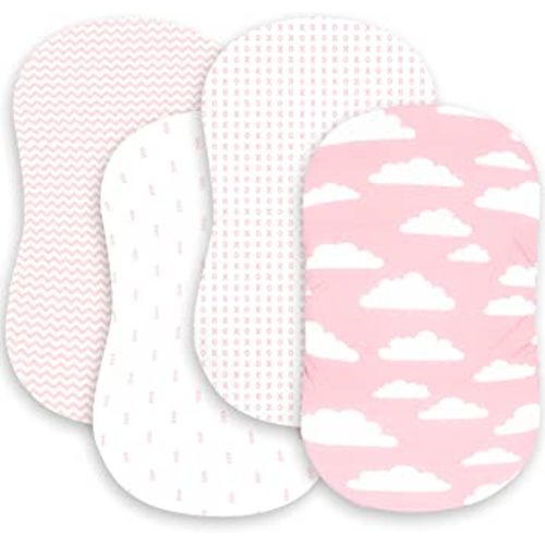 Bassinet Bed Sheets – Premium Bassinet Fitted Sheet for Halo, Mika Micky, Maxi COSI & Others - 4 Pack 100% Jersey Knit - Bassinet Bedding for Standard Size Oval or Halo Bassinet Pads for Boys & Girls