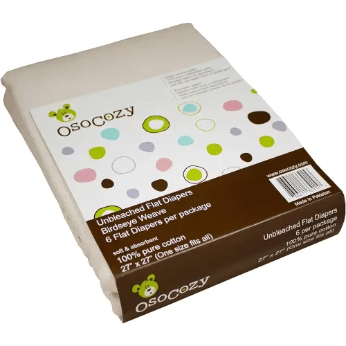 OsoCozy Unbleached Birdseye Flat Cloth Diapers (6 Pack) - 27 x 27 Inches, One-Layer Flat Cloth Baby Nappies Made of Soft, Durable 100% Birdseye Weave Cotton…