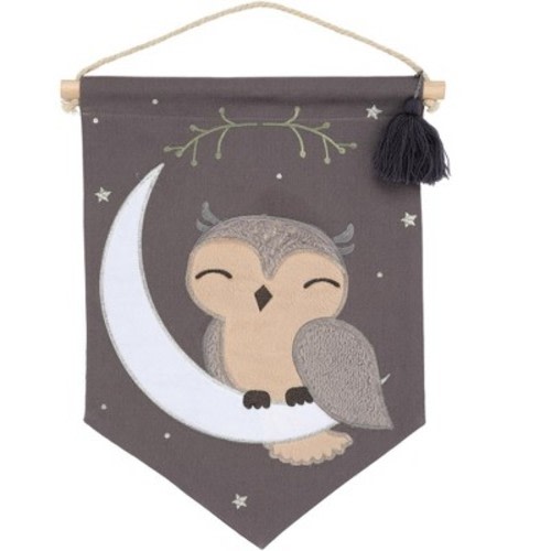 Lambs & Ivy Owl Canvas Banner Nursery Wall Art / Wall Hanging - Gray