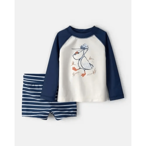 Baby Boy 2-Piece Pelican Long-Sleeve Rashguard Swimsuit Set - Navy/White | Carter's