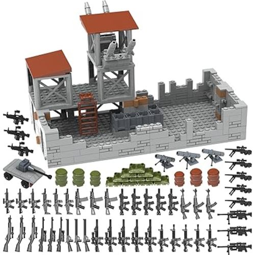 Military Base Building Blocks Sets Include Defence Base Guard Tower, Weapons Guns Packs War Accessories Kit Toys for Kids Boys 6 7 8 9 10 11 12 13 14 Years