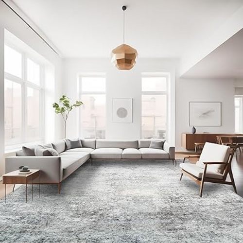 RUUGME Washable 10X14 Rug Abstract - Living Room Bedroom Large Area Rug Indoor Farmhouse Stain Resistant Carpet Non-Slip Machine Washable Distressed Soft Room Decor 10X14 Grey