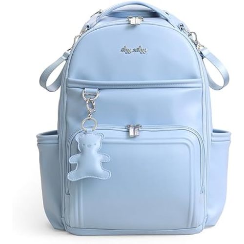 Itzy Ritzy Diaper Bag Backpack – Large Capacity Boss Plus Baby Backpack Diaper Bag Featuring 19 Pockets, Changing Pad, Stroller Clips, and Comfortable Straps (Teddy Blue)
