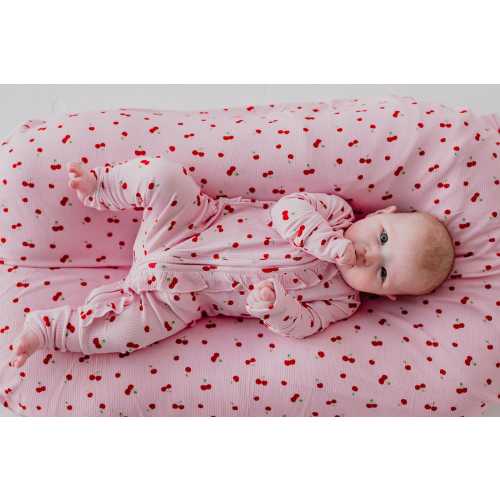 Very Cherry | Ribbed One Piece Ruffle Footie Pajama