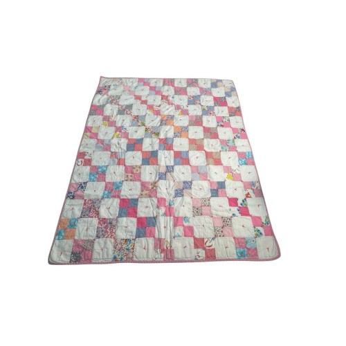 Antique Baby Blanket Flour Sack Fabric Patchwork 40.5”X 34.5” Quilt Tied