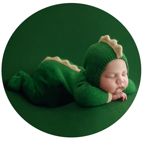Zeroest Newborn Photography Prop Knit Dinosaur Romper Bonnet Set Infant Baby Photo Shoot Footed Dragon Costume Outfits