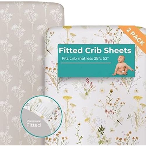 Pobibaby - 2 Pack Premium Fitted Baby Girl Crib Sheets for Standard Mattress - Ultra-Soft Jersey Knit, Safe and Snug, and Stylish Floral Crib Sheet (Wildflower)