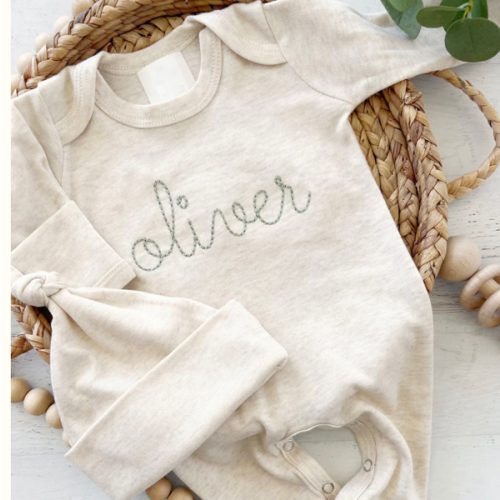 Personalized Newborn Baby Boy Outfit | Oatmeal Romper Sage Green Baby – Wonderfully Made