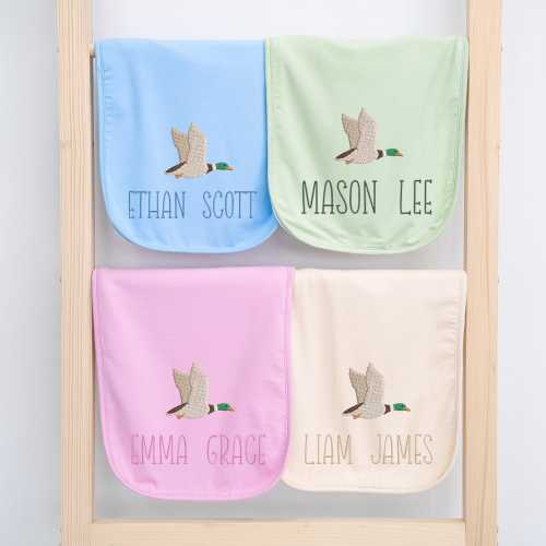Mallard Embroidered Baby Burp Cloth, Triple Layers Burp Cloths, Bamboo Muslin Burp Cloths, Embroidered Burp Cloths, Burp Cloths with Name