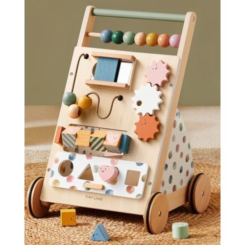 Tiny Land Wooden Baby Walker with Activity Center, Montessori Push Walker