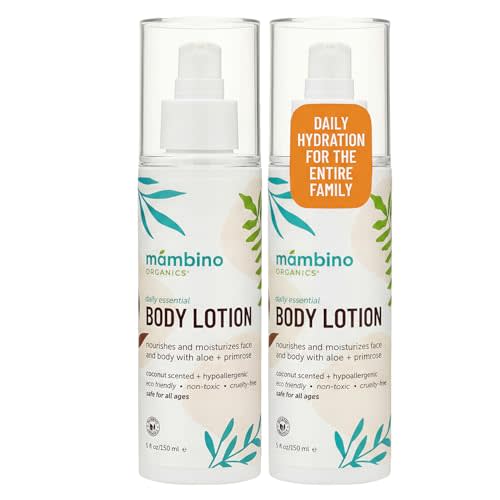 Mambino Organics Daily Essential Face & Body Lotion, Hydrating Body Lotion with Coconut, Aloe & Tamanu Oil, Lightweight Moisturizer for Dry Skin, Vegan & Cruelty-Free Skin Care, 5 fl oz (2-Pack)