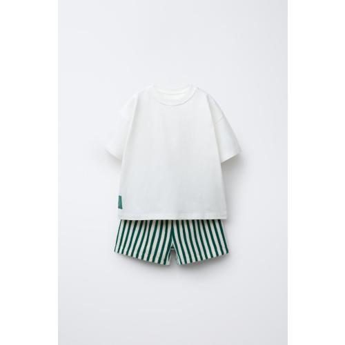 STRIPED TOWEL T-SHIRT AND BERMUDA SET - Green / Ecru | ZARA United States - 1.5 Years