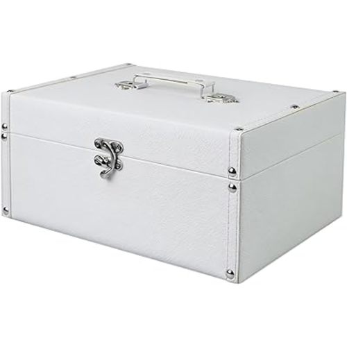 DreamsEden White Wooden Storage Chest, Vintage Decorative Trunk Box with Handle, Velvet Lined Jewelry Keepsake Box for Home Decor, Small Antique Style Memory Chest (12.5x8.5x6 Inches)
