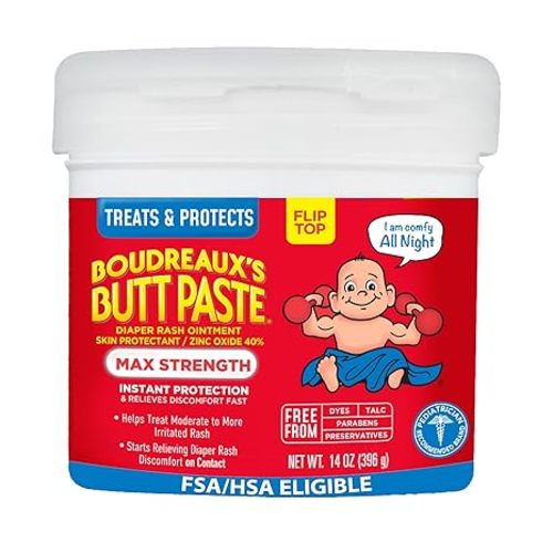 Boudreaux's Butt Paste Maximum Strength Diaper Rash Cream, Ointment for Baby, 14 oz Flip-Top Jar