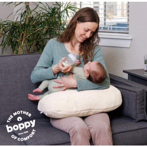 Boppy Nursing Pillow - Ergonomic Bottle & Breastfeeding Pillow with High, Firm, Large Area, Water-Repellent Cushion with Washable Cover; Baby Safety Alliance Verified - Oatmeal Boucle