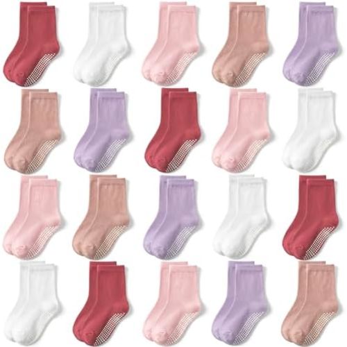 SkiBeaut 20 Pairs Toddler Socks Baby Boys Girls Grips Non Slips Kid Gripper Toddlers Crew Socks for 0-7 Years