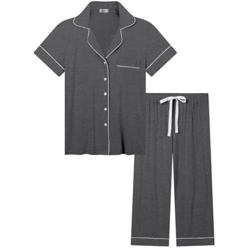 Joyaria Capri Pajamas for Women Bamboo Viscsoe Cooling Button Front Set