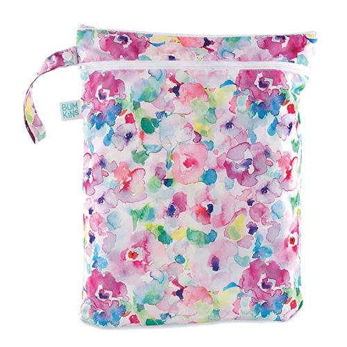 Bumkins Waterproof Wet Dry Bag for Baby, Travel, Swimsuit, Cloth Diaper, Pump Parts, Pool, Beach, Gym Clothes, Toiletry, Hook to Stroller, Daycare, Zip Reusable Wetdry Packing Pouch, Watercolor Floral