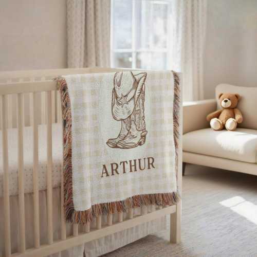 Personalized Cowboy Baby Blanket,Custom Baby Name Blanket,Custom Woven Blanket With Name,Woven Wall Hanging Throw Decor,Newborn Name Blanket