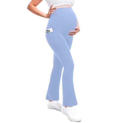 Leafigure Maternity Flare Leggings with Pockets | Pregnancy Pants, Buttery Soft, High Waisted, Over The Belly, Highly Stretchy, Fall Fashion Clothes, Yoga, for Casual Wear