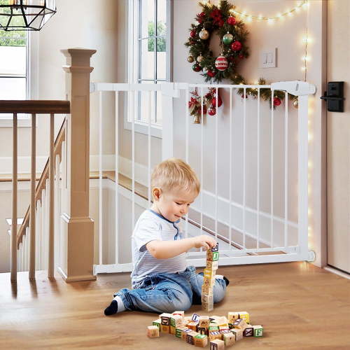 29.5"-43.3" Extra Wide Safety Baby Gate for Stairs Doorways, Top of Stairs, White
