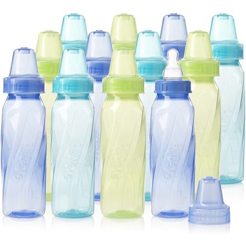 Evenflo Feeding Classic Tinted Plastic Standard Neck Bottles for Baby, Infant and Newborn - Teal/Green/Blue, 8 Ounce (Pack of 12)