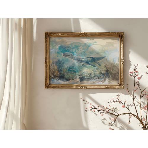 Museum-Inspired Watercolor Plesiosaur Art Print, Dinosaur Wall Art for Nursery, Dino Art Prints, Dinosaur Gifts for Adults