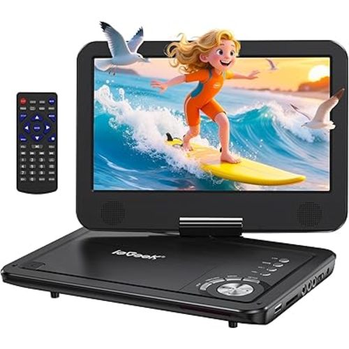 ieGeek Portable DVD Player 12.5", with 10.5" HD Swivel Screen, Car Travel DVD Players 5 Hrs Rechargeable Battery, No Region Restrict Video Player for Kids, Remote Control, Sync TV, USB&SD, Black