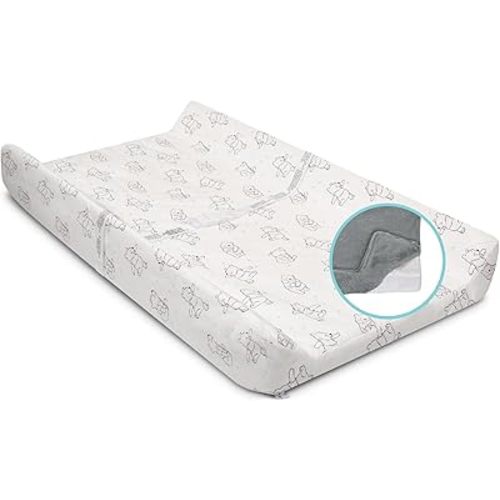Disney Winnie The Pooh Contoured Changing Pad with Plush Cover by Delta Children – Machine Washable Cover and Waterproof Outer Layer, Grey