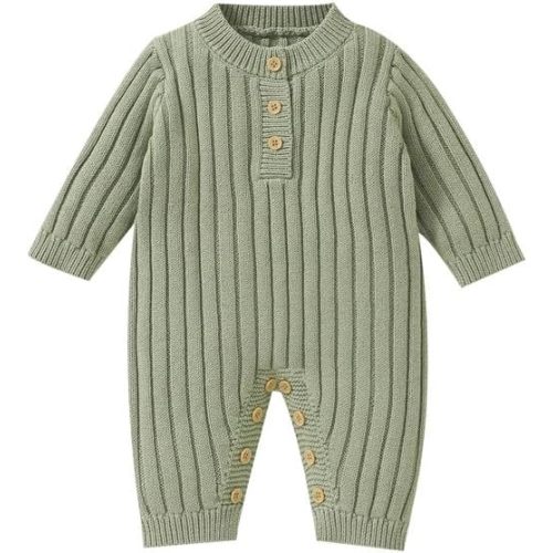 Baby Boy Girl Romper Newborn Infant Knit Striped Solid Long Sleeve One Piece Jumpsuit Clothes