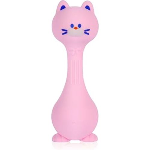 Baby Rattle Teething Toys Cat Silicone Teether Rattles for Baby 0-36 Months Food Grade Silicone (Pink)