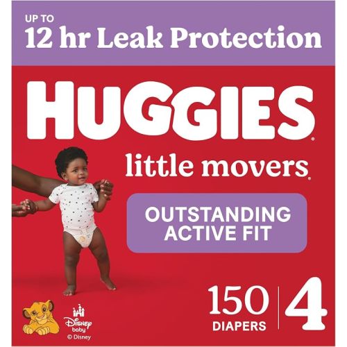 Huggies Little Movers Diapers Size 4, 150 Count (6 Packs of 25)