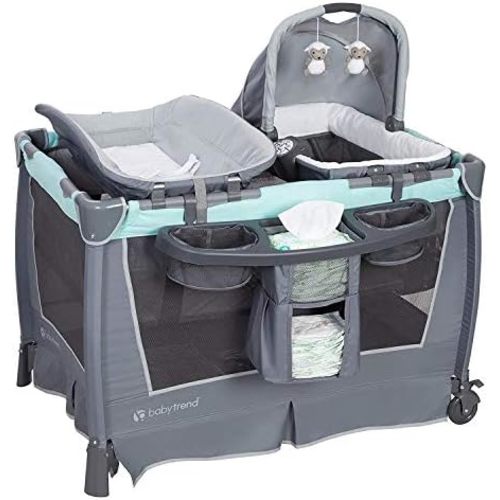 Baby Trend Retreat Nursery Center Playard, Bassinet & Storage, Mint Green
