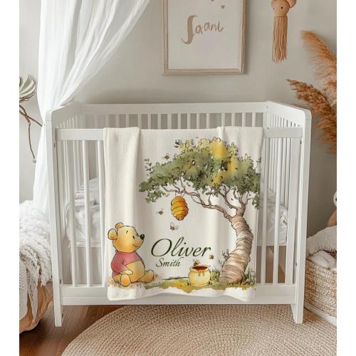 Winnie the Pooh Fleece Baby Blanket – Personalized Pooh Bear Blanket | Nursery Decor | Baby Shower Gift | Custom Name Blanket | Kids Blanket