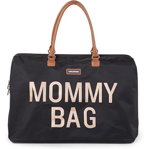 Childhome The Original Mommy Bag – Large Baby Diaper Bag, Mommy Hospital Tote and Travel Tote, Pregnancy Must Haves (Black Gold)