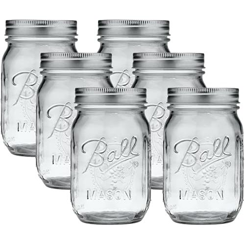 Ball Regular Mouth Glass Mason Jars with Lids and Bands, Used for Canning (Pint, 16 Ounce (Pack of 6))