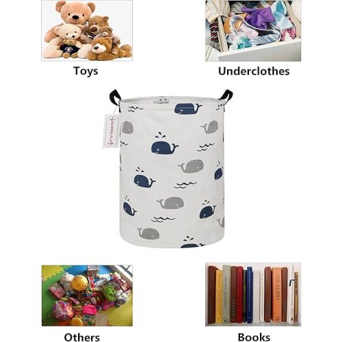 QUEENLALA Large Storage Basket,Laundry Hamper/Bathroom/Home Decor/Collapsible Round Storage Bin,Boys and Girls Hamper/Boxes/Clothing(Round-Blue Cute Whale)