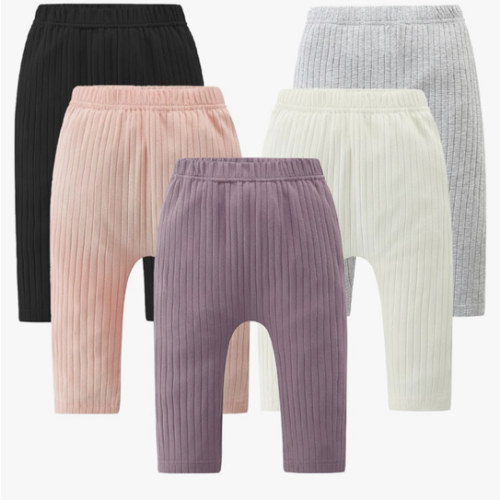 Fullfamous Baby and Toddler Girl's 5 Pack Cotton Ribbed Pull On Pants Leggings 0-4 Years