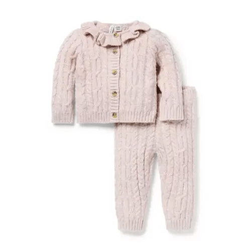 Soft Pink Heather Baby Cable Knit Collared Matching Set by Janie and Jack