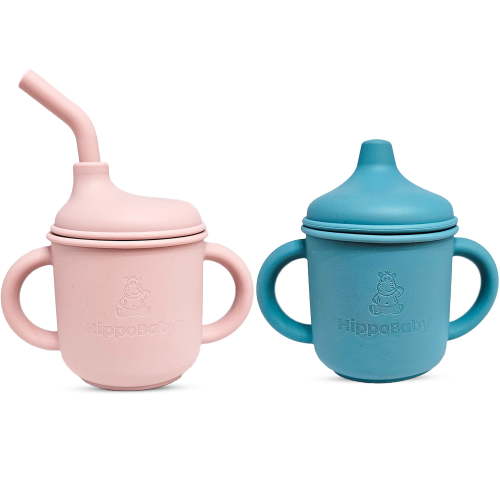 2 pack Silicone Sippy Cups with Straws for Babies and Toddlers (Rose Quartz/Sky)