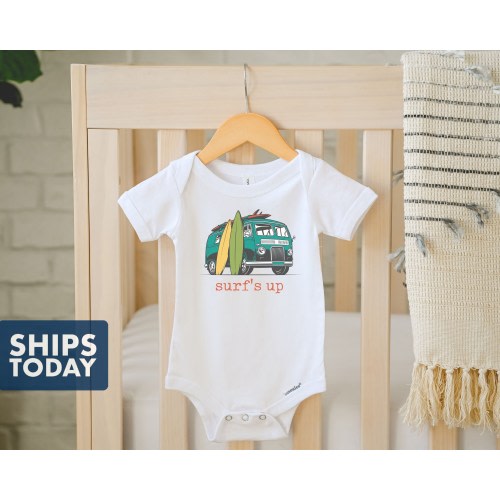 Surf's Up Baby Onesie® | White 100% Cotton | Printed Using Direct-To-Garment Printing