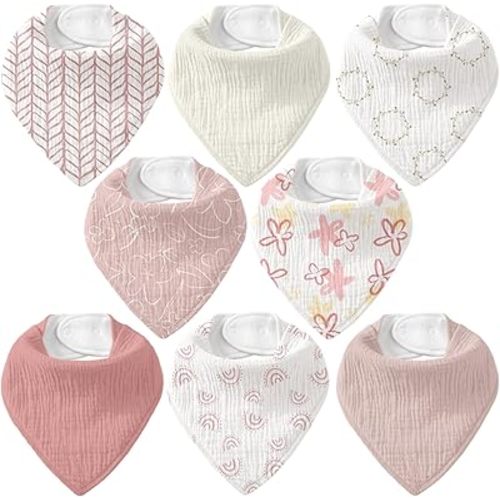 Muslin Baby Bibs 8 Pack, Baby Bandana Drool Bib for Drooling and Teething, Cotton Soft Absorbent for Girls Boys Spring Impression