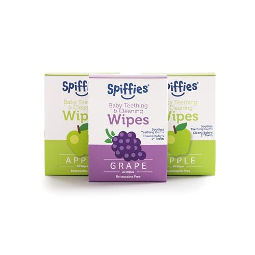 Baby Teeth Wipes - Apple & Grape Flavor Variety, Xylitol-Enriched Baby Gum Cleaner & Dental Wipes for Teething Relief and Teeth Cleaning - Safe for Infants & Toddlers, 20 Count (Pack of 3)