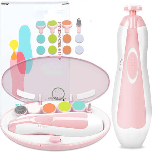 Baby Nail File Electric Nail Trimmer Safe Baby Nail Clippers Manicure Set with 10 Grinding Heads 8 Sandpapers, Trim Polish Groom for Newborn Infant Toddler or Adult Toes Fingernails Care, Pink