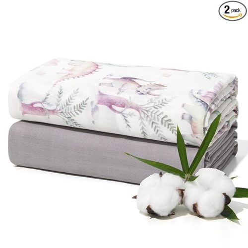 Momcozy Muslin Swaddle Blankets, Breathable and Skin-Friendly Muslin Swaddle, Baby Wraps Shower Gifts & Baby Registry Essentials, Large 47"x47", COLOR: Jungle Dinosaur