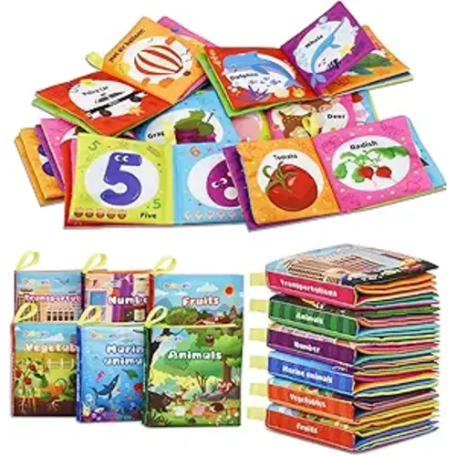 Dr.Rapeti Soft Cloth Books Baby Books Bath Books 6-Pack for Baby Infant Toddler Kids Crinkle Squeaky Washable Chewable Non-Toxic Early Educational Giftable