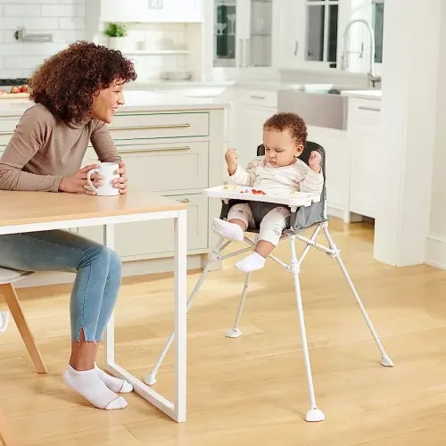 Regalo My High Chair Portable Travel Fold & Go Highchair, Indoor and Outdoor, Bonus Kit, Includes Tray with Cup Holder, Grey