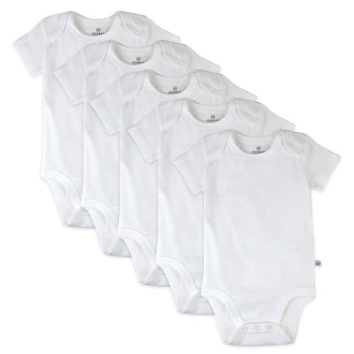5-Pack Short Sleeve Bodysuits One-Piece 100% Organic Cotton for Infant Baby Boys, Bright White, 0-3 Months