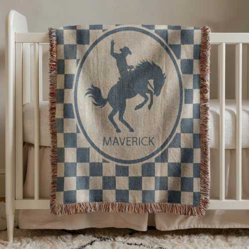 Cowboy Baby Blanket, Western Nursery Decor, Custom Name Baby Blanket, Newborn Gift, Personalized Woven Throw Blanket For Kids